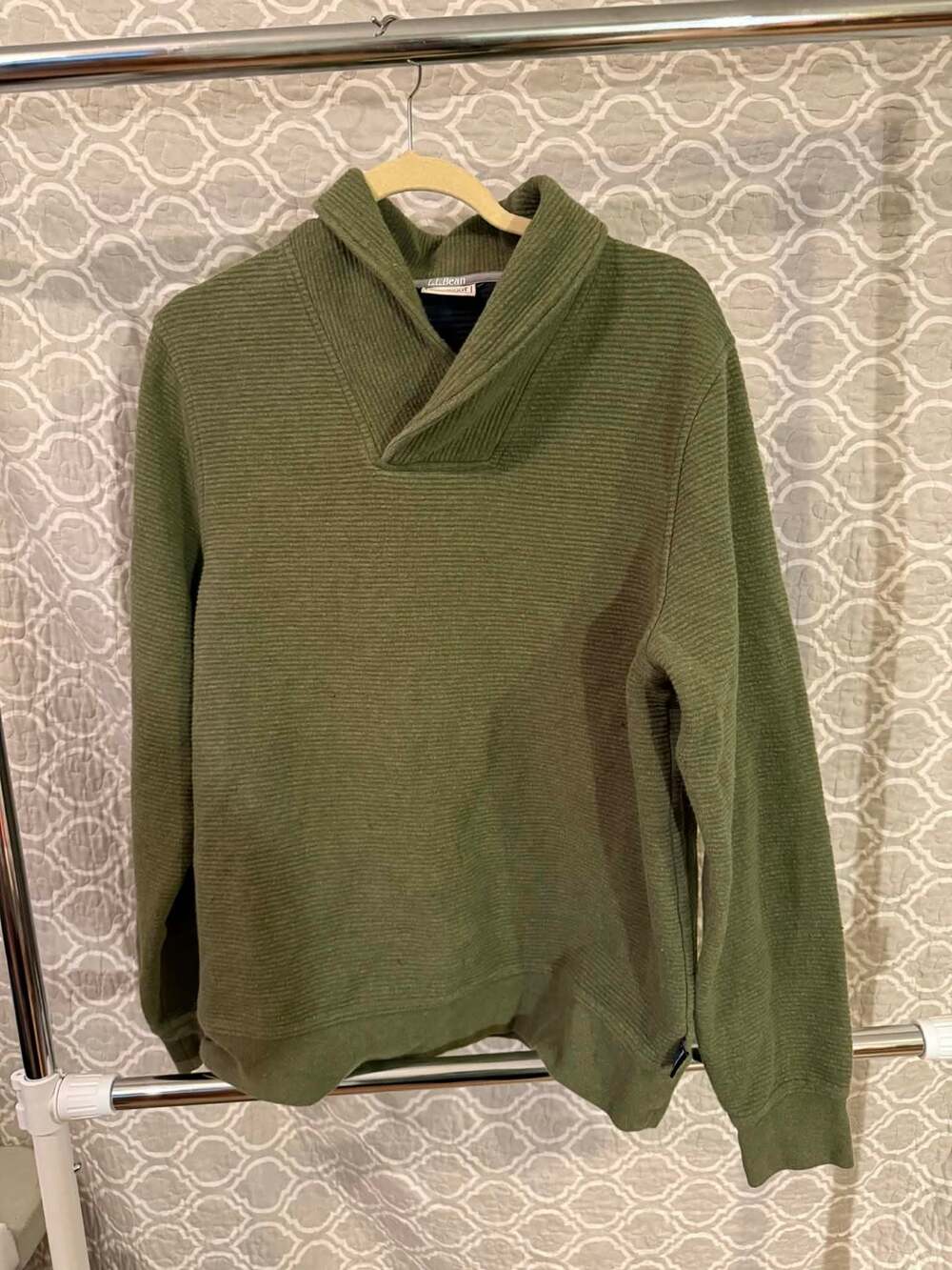 L.L.Bean Lakewashed Ribbed Shawl-Collar Pullover Green Size M REG